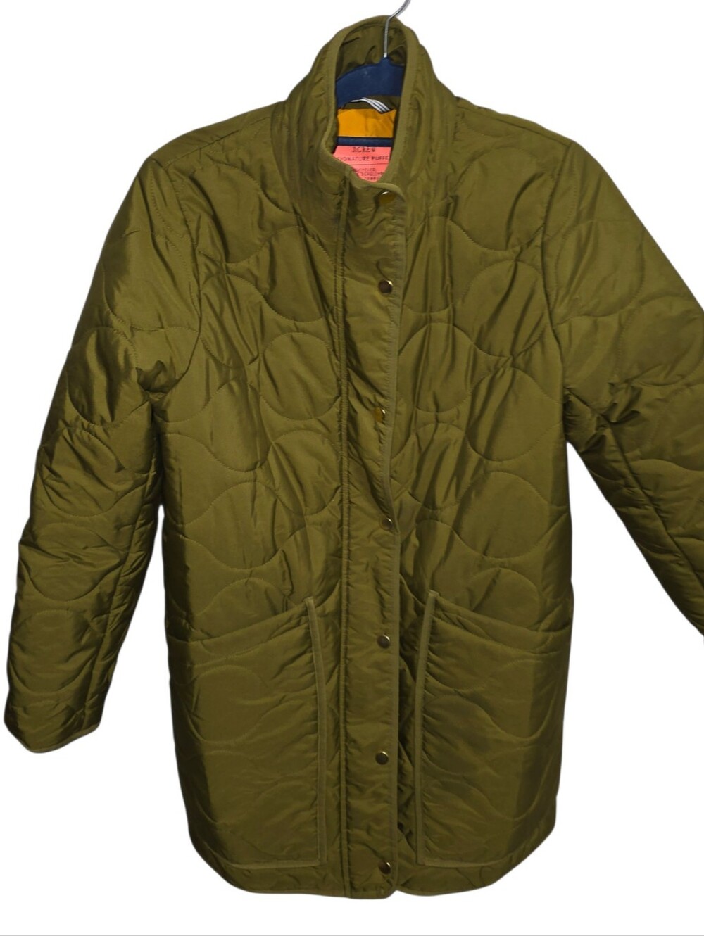 J.Crew Quilted Cocoon Signature Puffer Jacket Olive Green PrimaLoft Insulated S